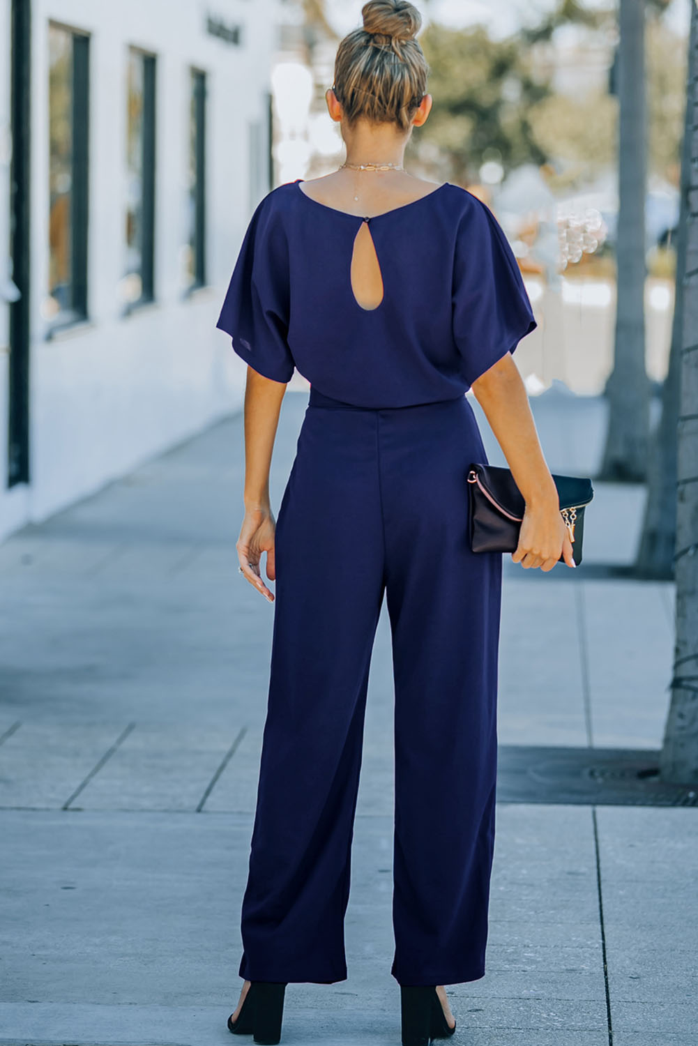 Blue Belted Wide Leg Jumpsuit - Image 5