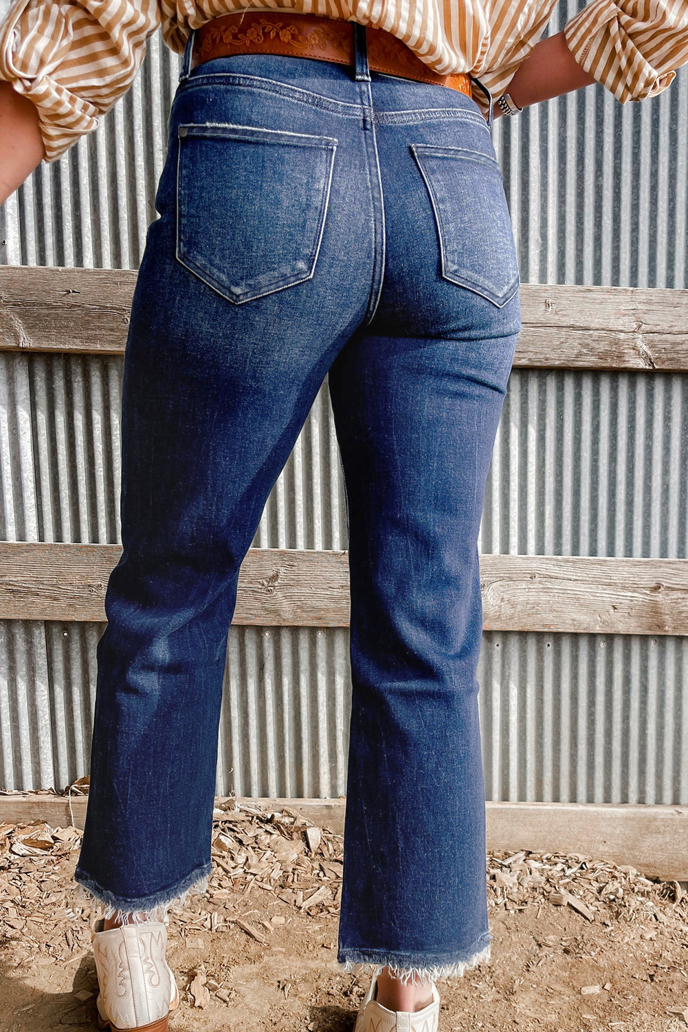 Sail Blue Mineral Wash Raw Hem High Waist Flared Jeans - Image 2