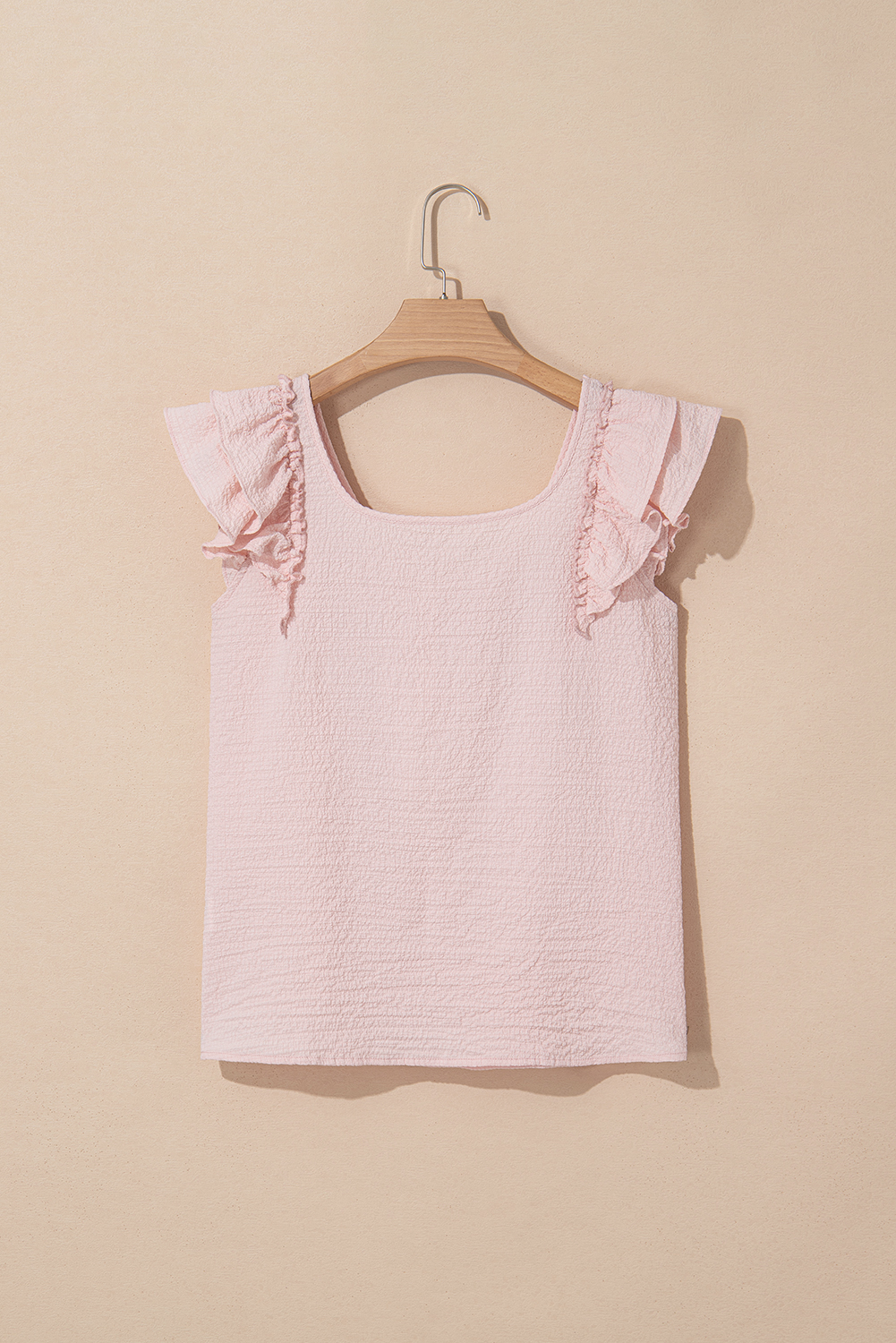 Gossamer Pink Textured Bow Knot Frilled Butterfly Sleeve Blouse - Image 8