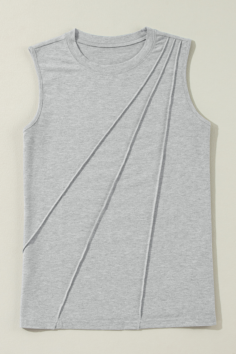 Gray Crew Neck Pleated Tank Top - Image 4