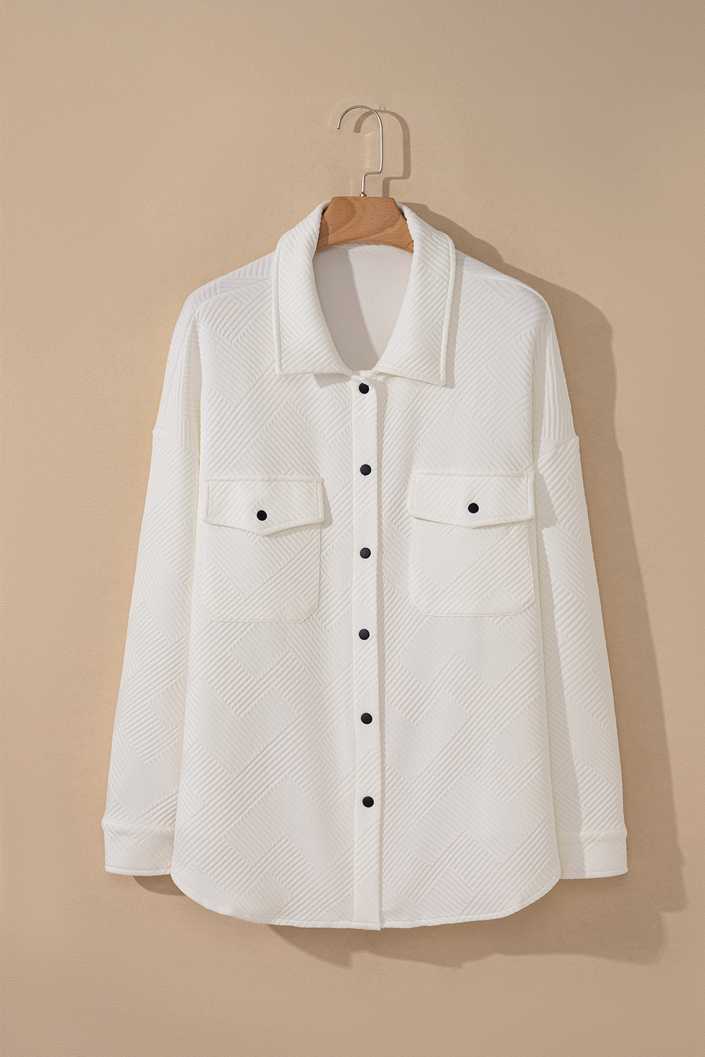 Beige Plus Size Textured Flap Pockets Jacket - Image 8