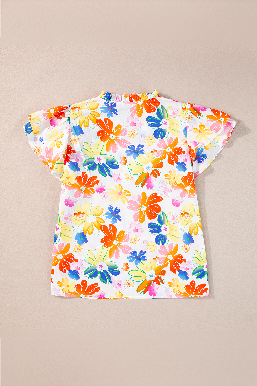 White Floral Bouquet Flutter Top - Image 8
