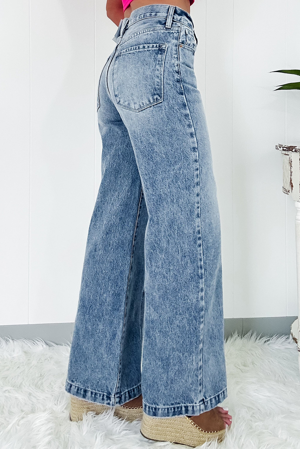 Dusk Blue Central Seamed Wide Leg High Waist Jeans - Image 2