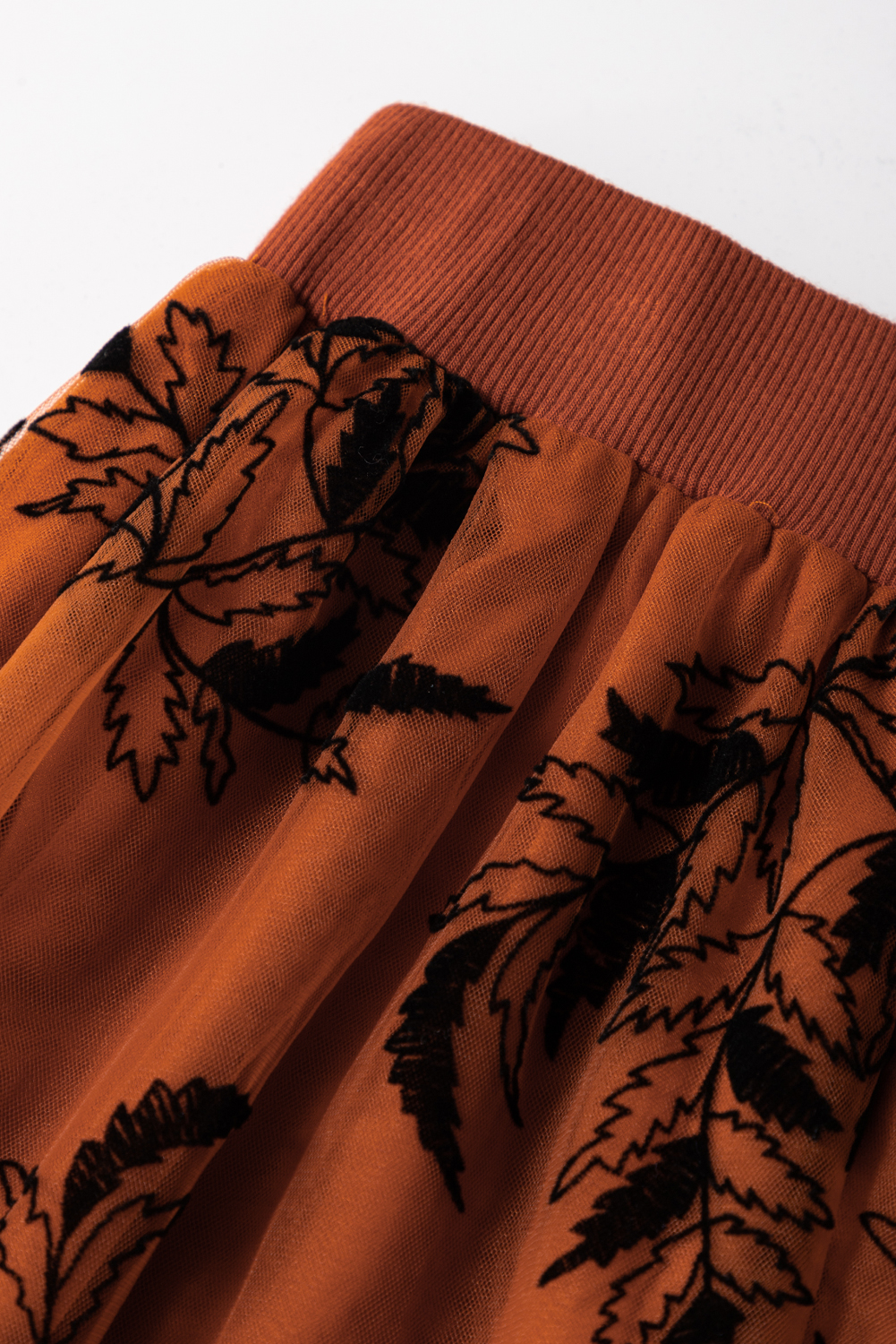Gold Flame Floral Leaves Embroidered High Waist Maxi Skirt - Image 6