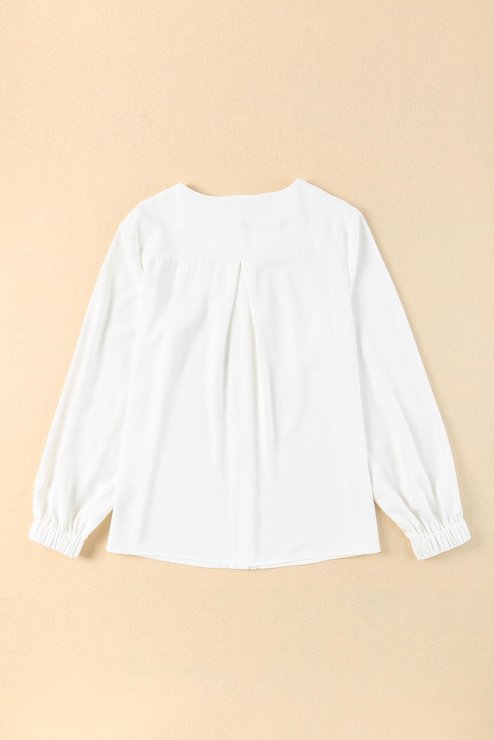 White Crew Neck Gathered Stretch Cuff Shirt - Image 7