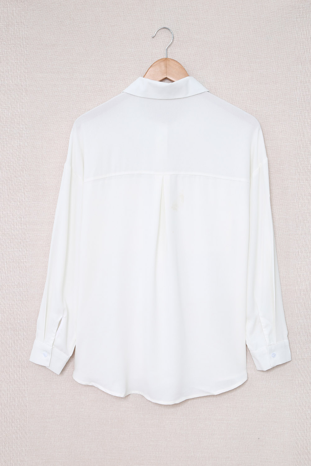 White Solid Pocket Long Sleeve Button-up Shirt - Image 8