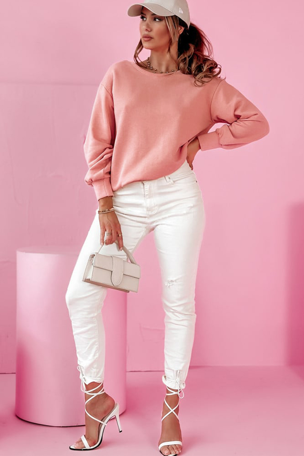 Pale Chestnut Bowknot Dewback Round Neck Sweatshirt - Image 7