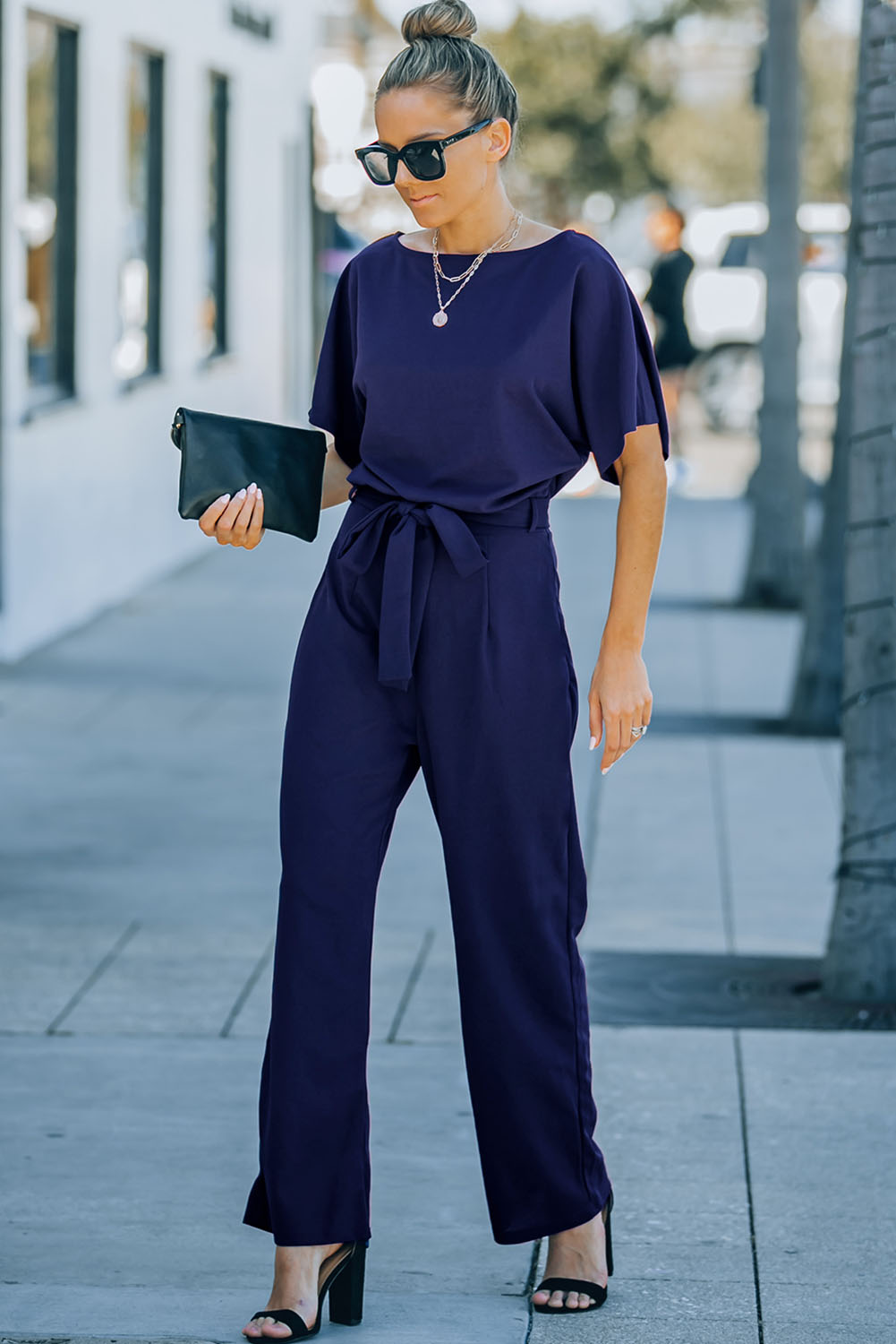 Blue Belted Wide Leg Jumpsuit - Image 7