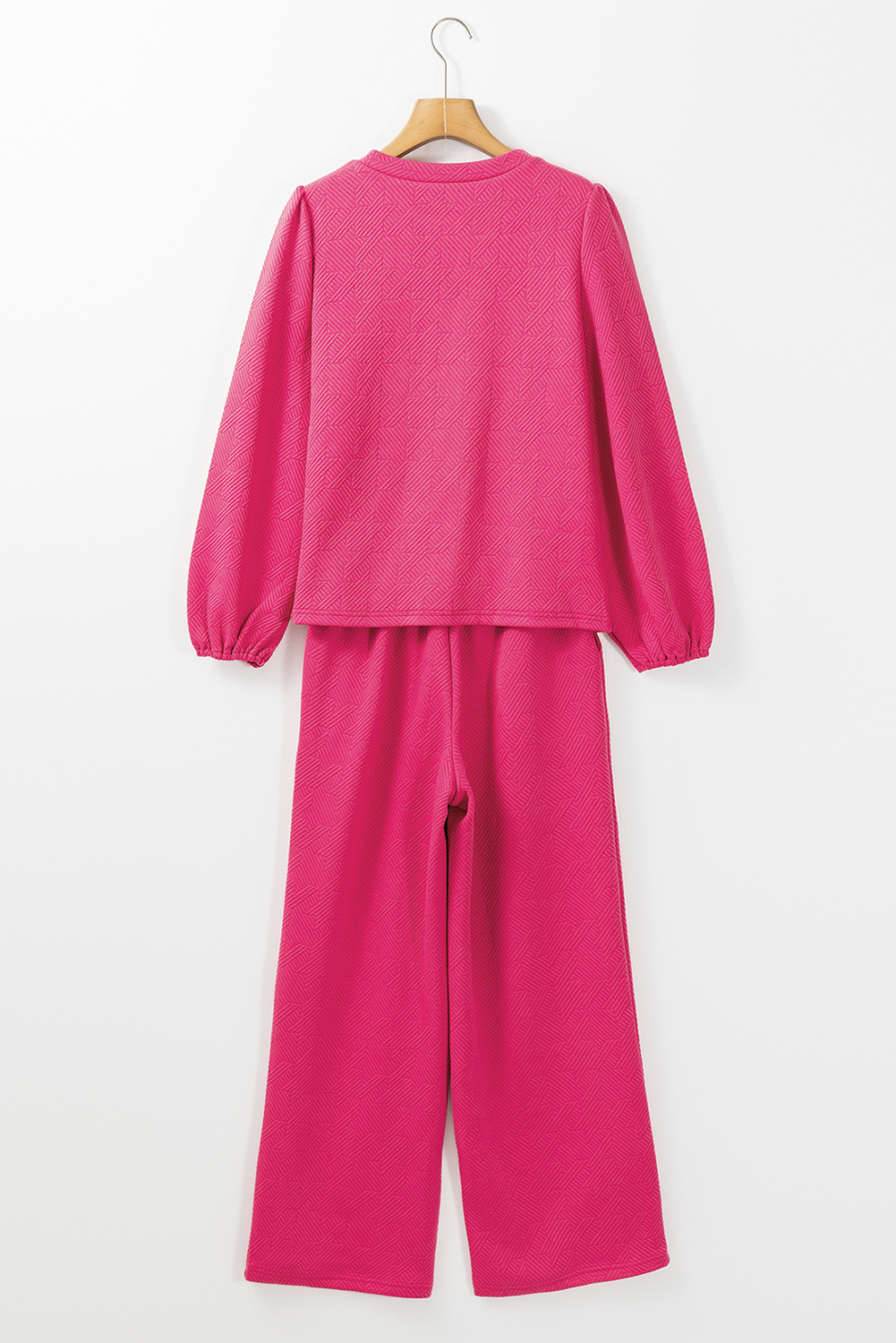 Rose Red Textured Puff Sleeve Top and Pants Set - Image 5