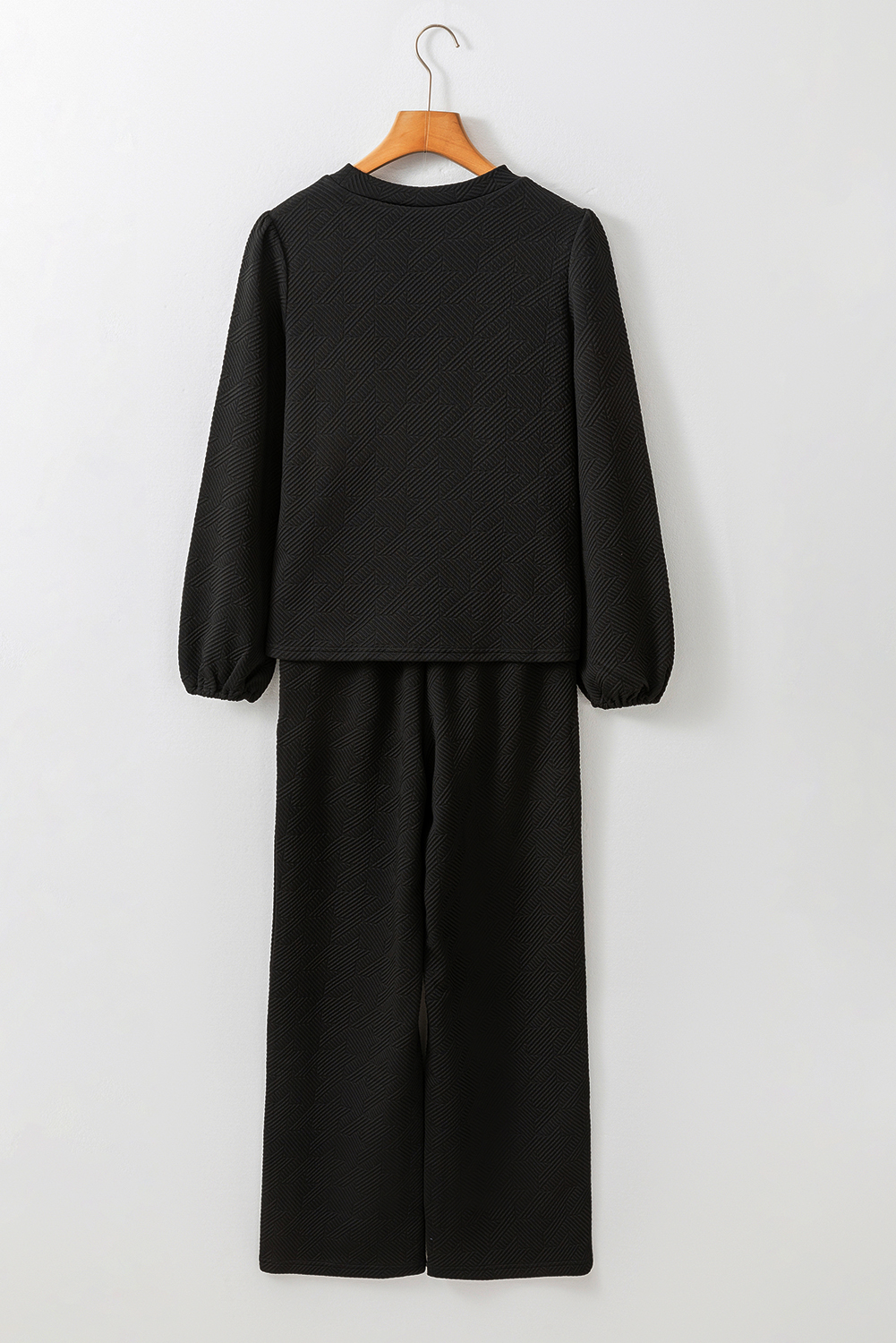 Black Textured Puff Sleeve Top and Pants Set - Image 5
