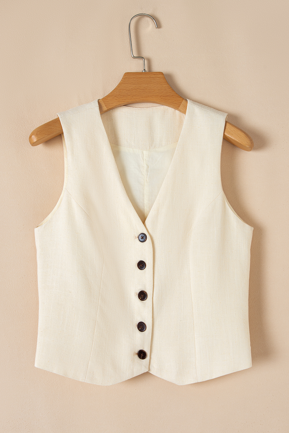 White Slim Fit Buttoned V Neck Vest - Image 8