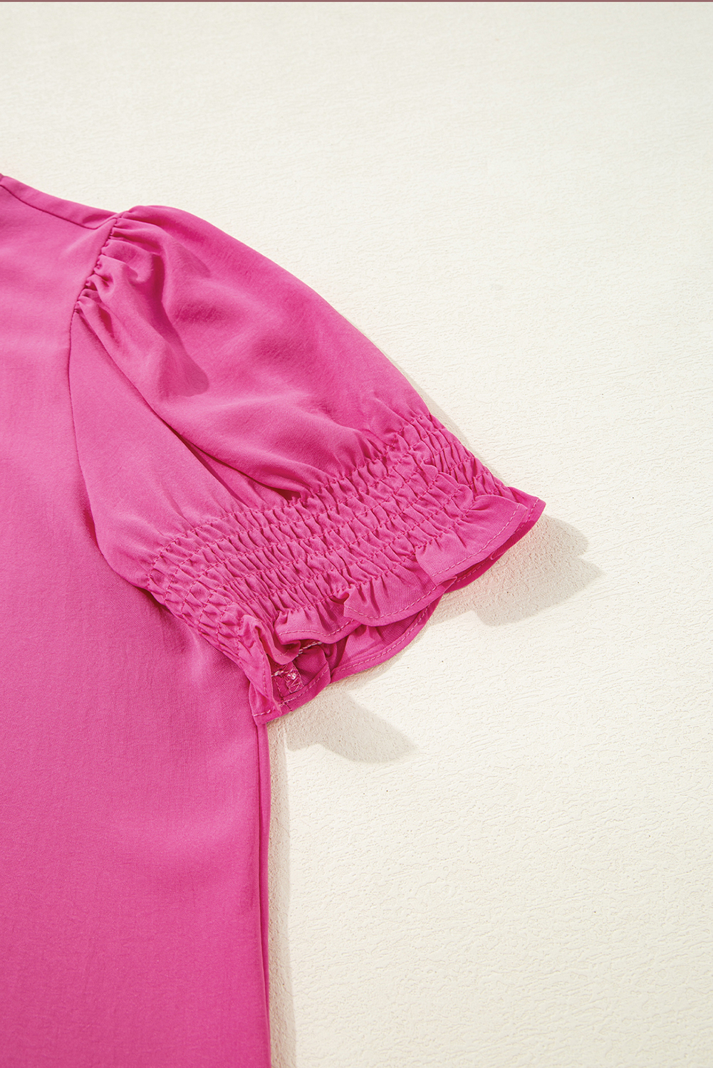 Rose Solid Color Smocked Puff Sleeve Blouse - Image 9