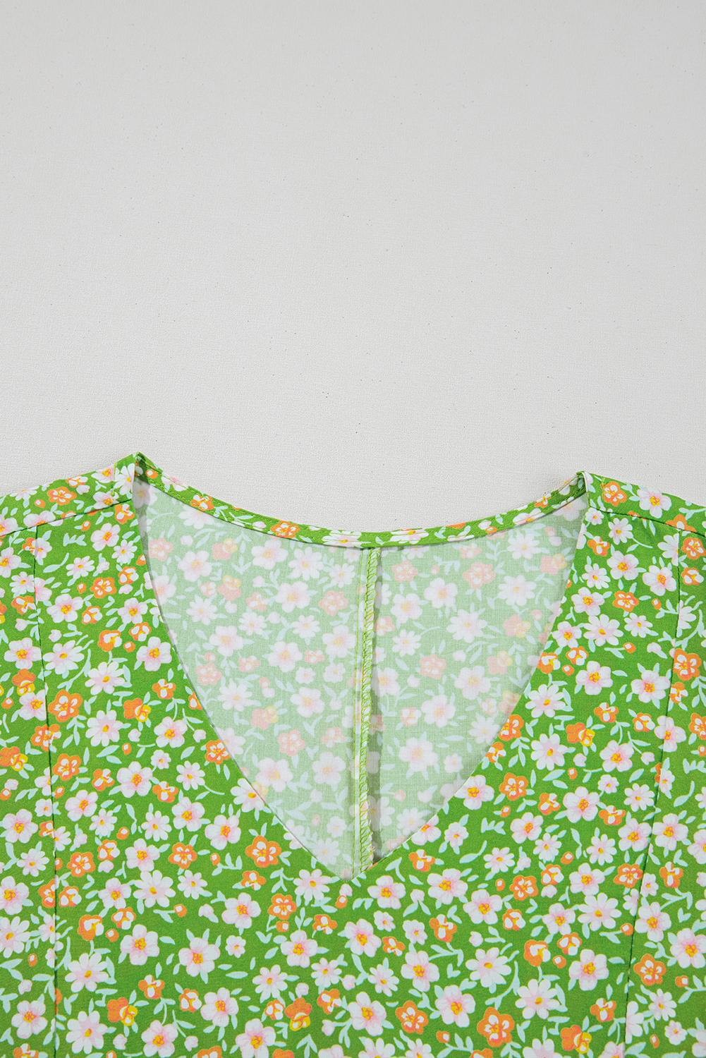 Green Floral Print Ruffle Sleeve V Neck Blouse Top - Image 10
