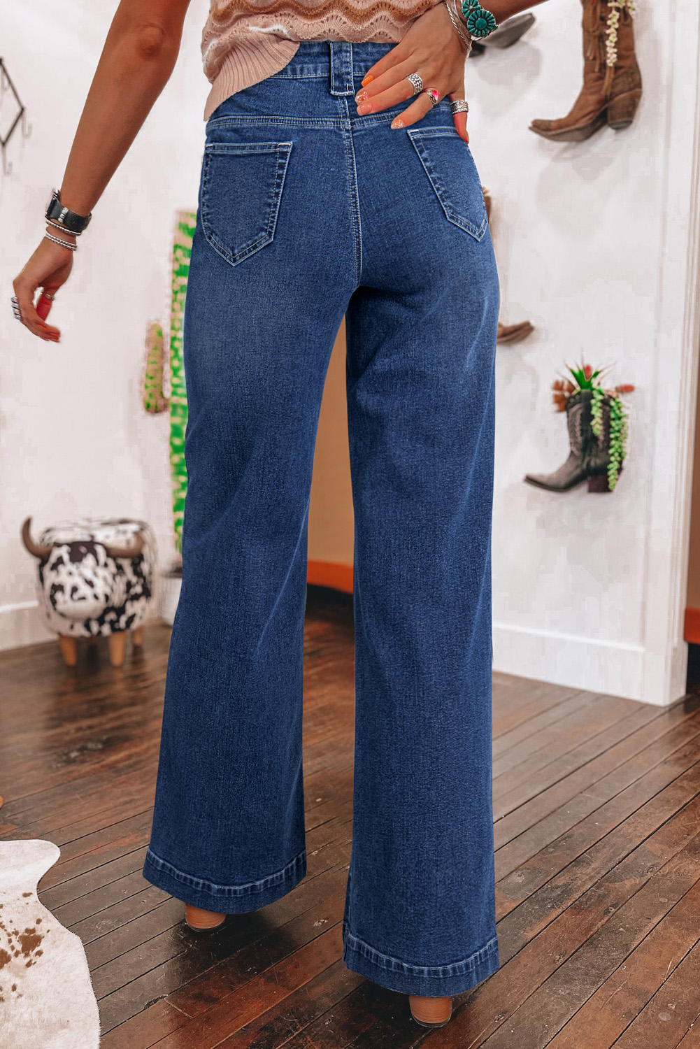 Sail Blue Wide Leg Pocketed High Waist Jeans - Image 2