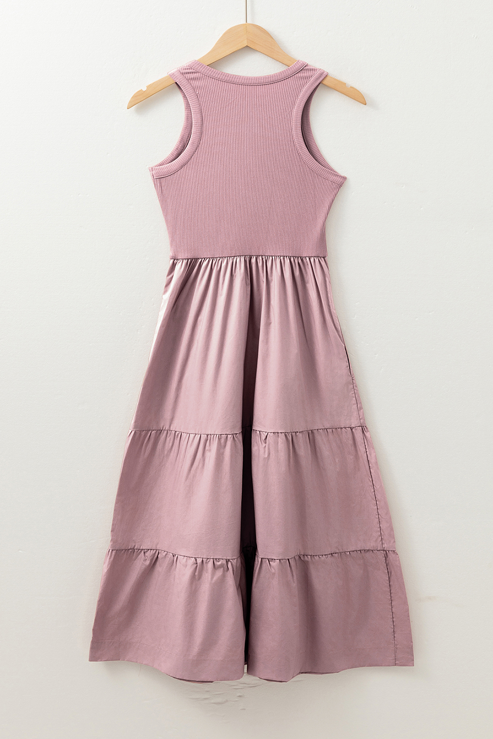 Sepia Rose Ribbed Vest Patchwork Tiered Midi Dress with Pockets - Image 6
