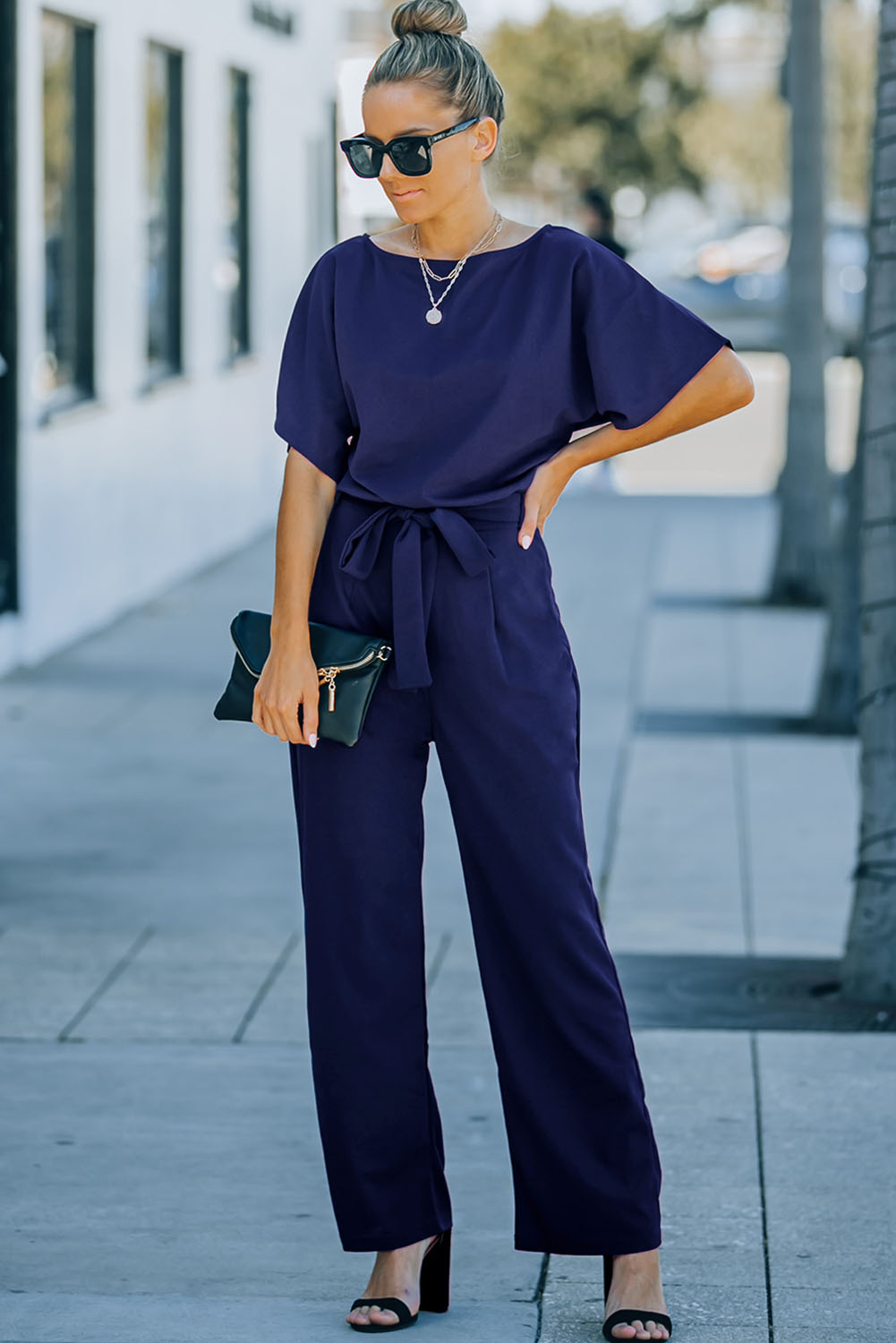 Blue Belted Wide Leg Jumpsuit - Image 8