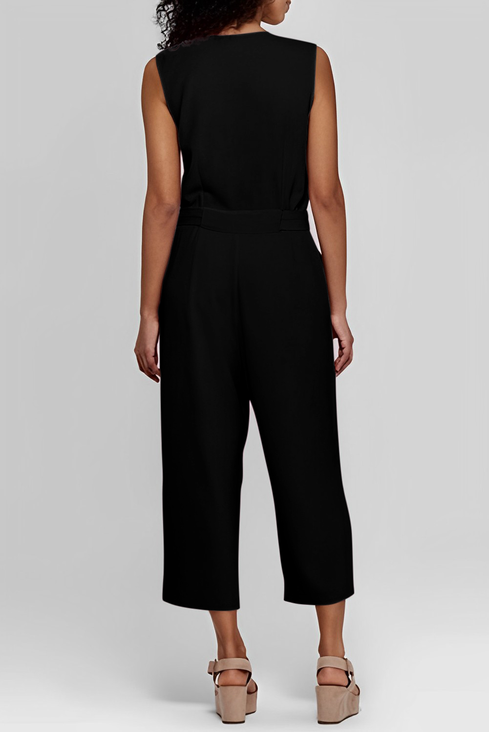 Black Buttoned Sleeveless Cropped Jumpsuit with Sash - Image 8