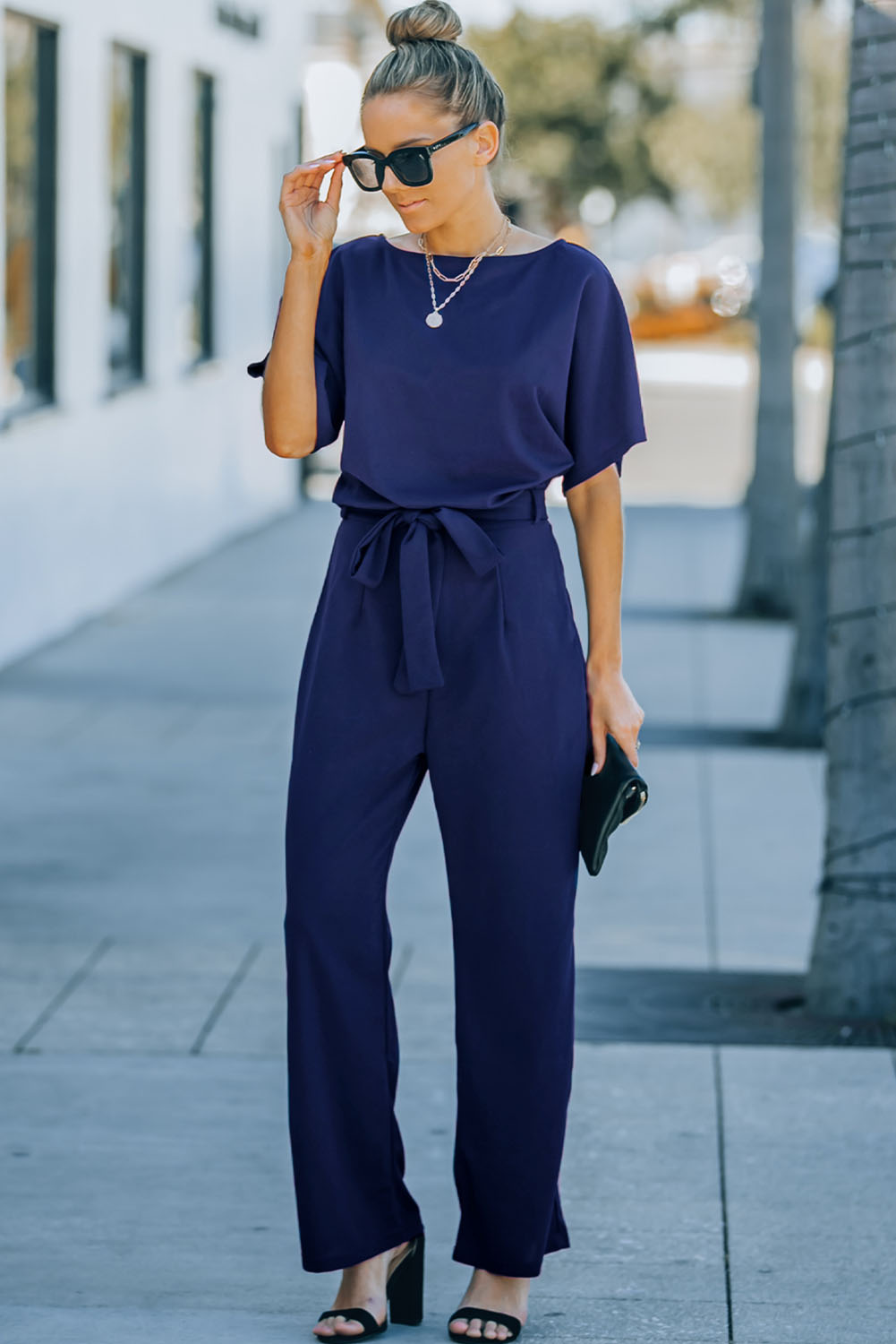 Blue Belted Wide Leg Jumpsuit - Image 6