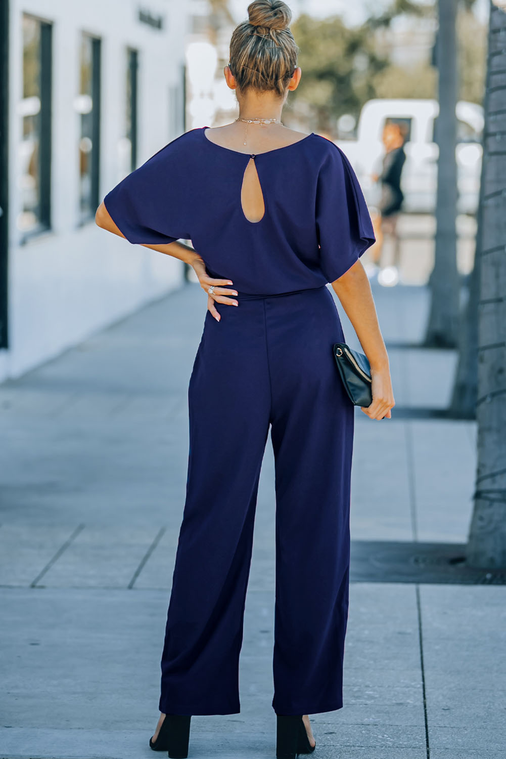 Blue Belted Wide Leg Jumpsuit - Image 2