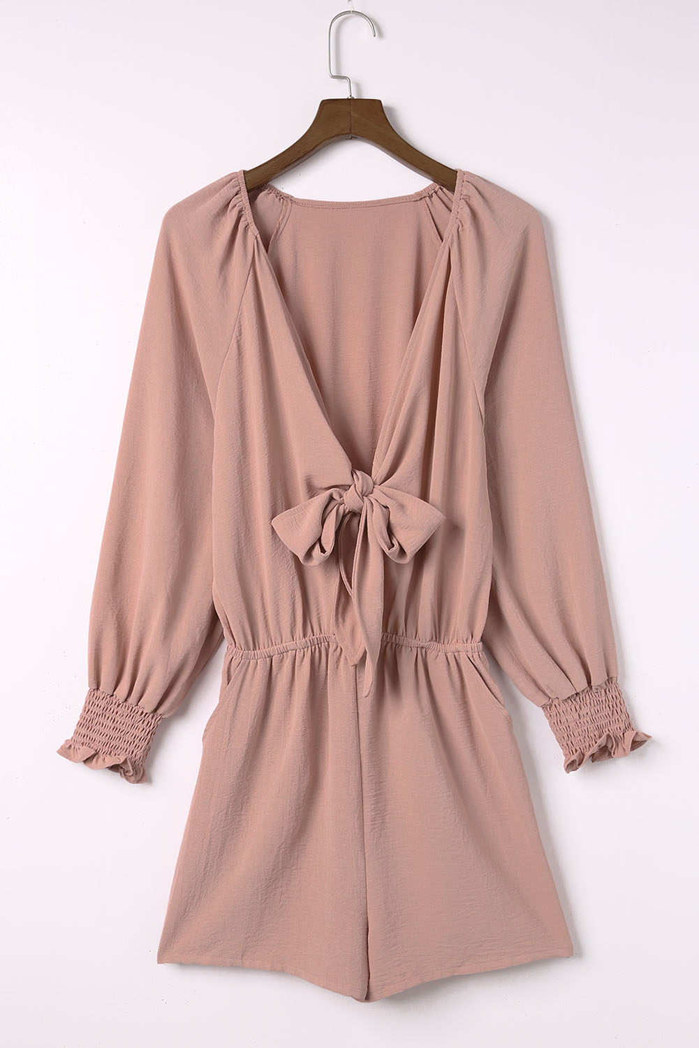 Tie Knot Puff Long Sleeve Romper - Image 4