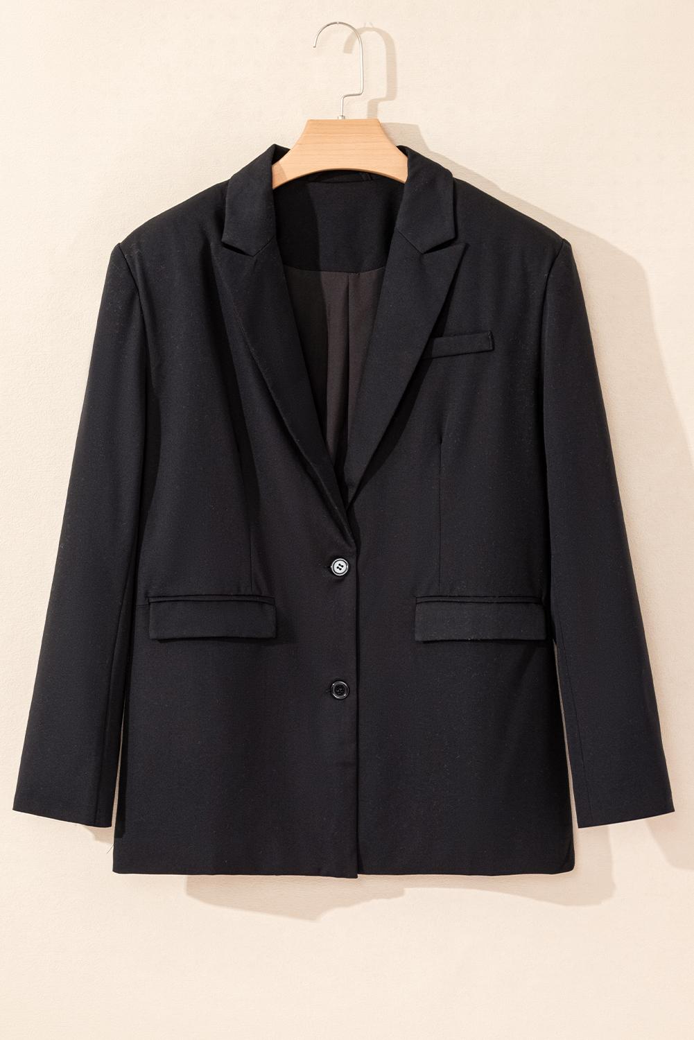 Black Lapel Flap Pocket Buttoned Blazer - Image 6