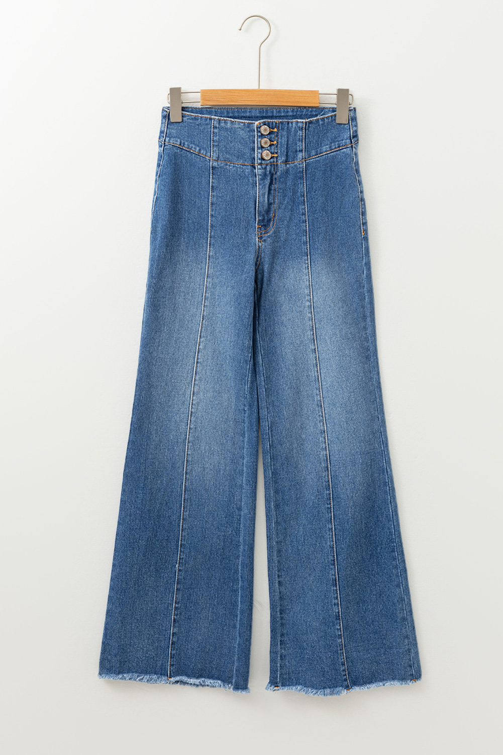 Sail Blue High Waist Button Fly Seamed Raw Hem Flare Jeans - Image 7