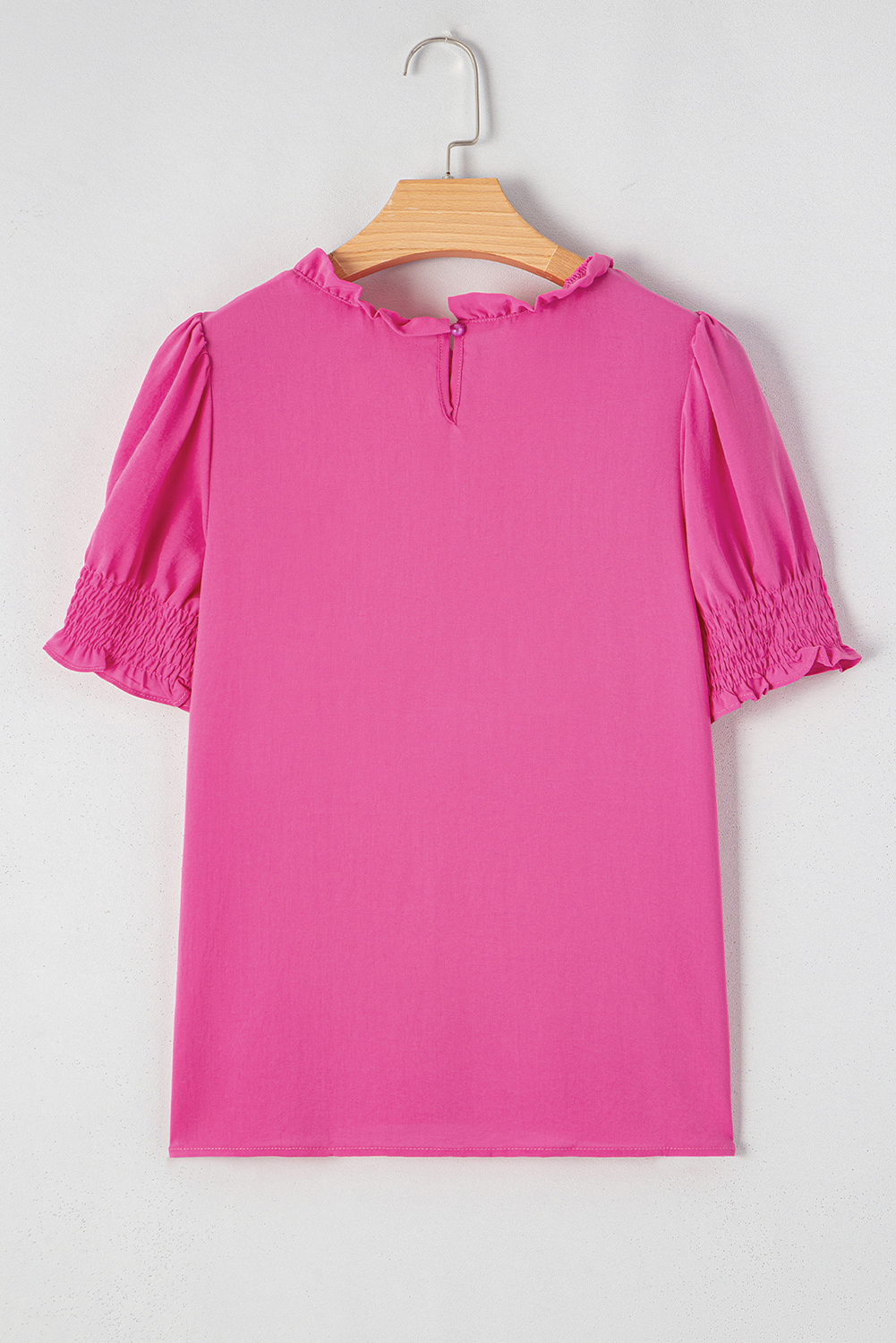 Rose Solid Color Smocked Puff Sleeve Blouse - Image 8