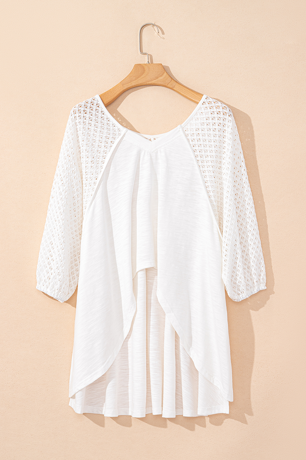 White Eyelet Patchwork High Low Hem V Neck Oversized Top - Image 8