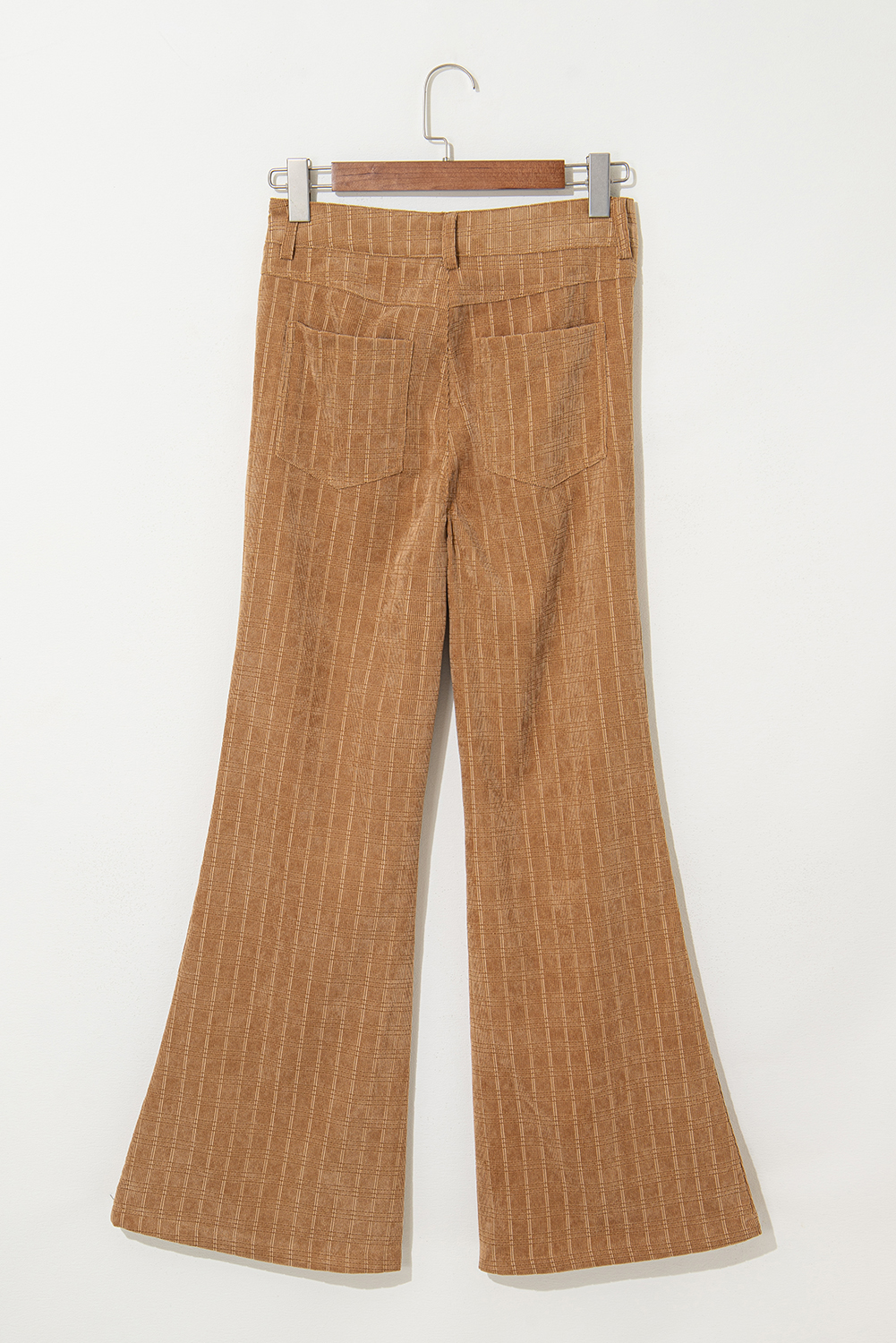 Grapefruit Orange Checkered Corduroy Flare High Waist Pants - Image 5