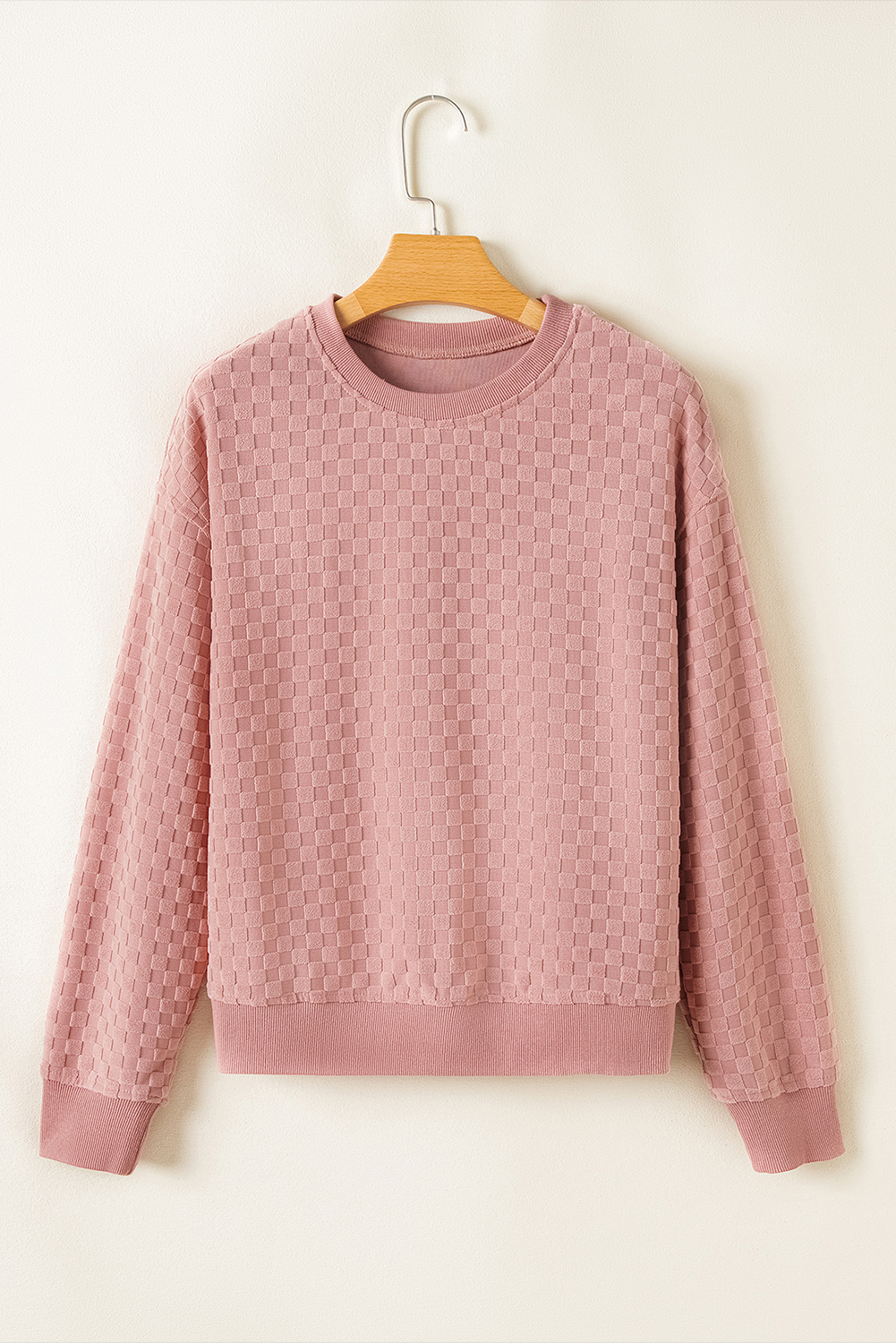 Blossom Checkered Textured Long Sleeve Top and Shorts Set - Image 5