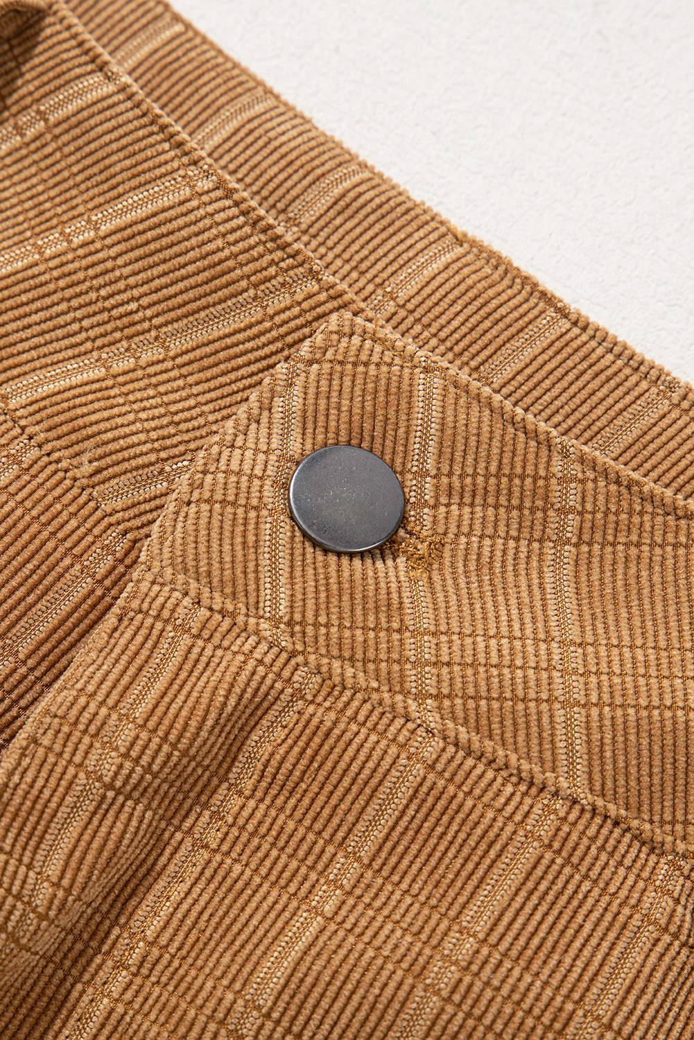 Grapefruit Orange Checkered Corduroy Flare High Waist Pants - Image 8