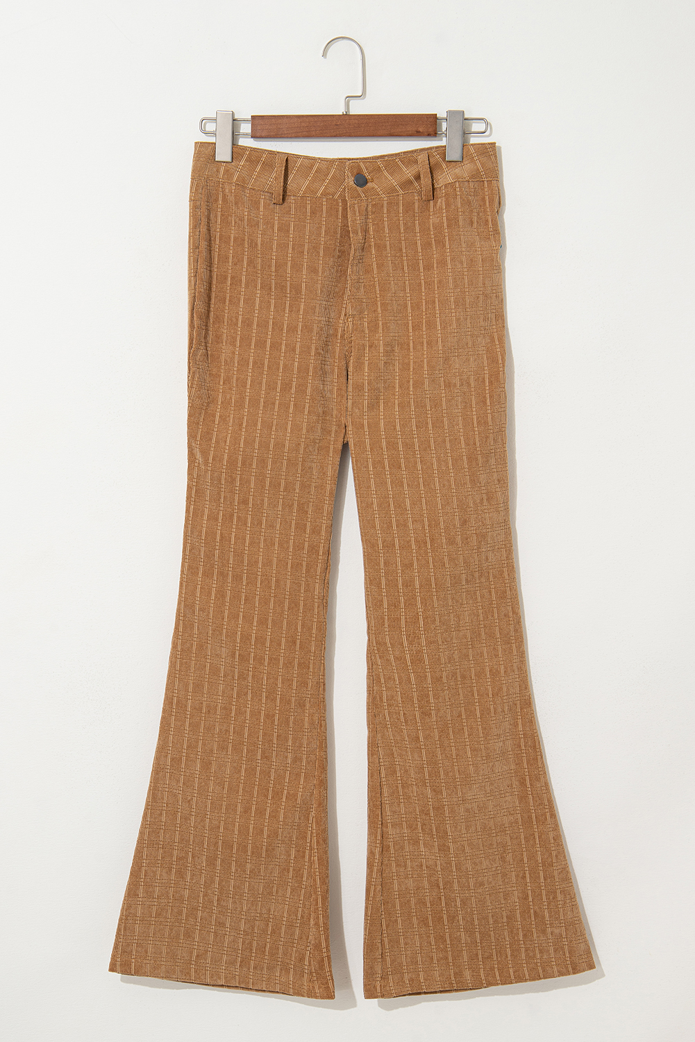 Grapefruit Orange Checkered Corduroy Flare High Waist Pants - Image 4