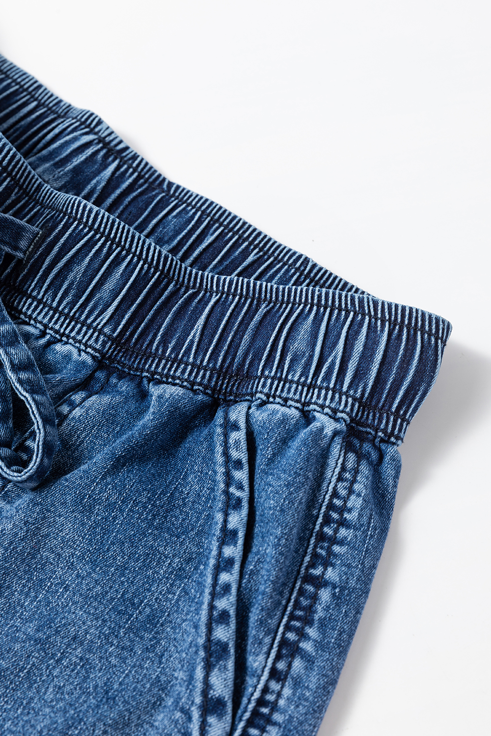 Sail Blue Mineral Wash Drawstring Waist Loose Straight Denim Pants - Image 7