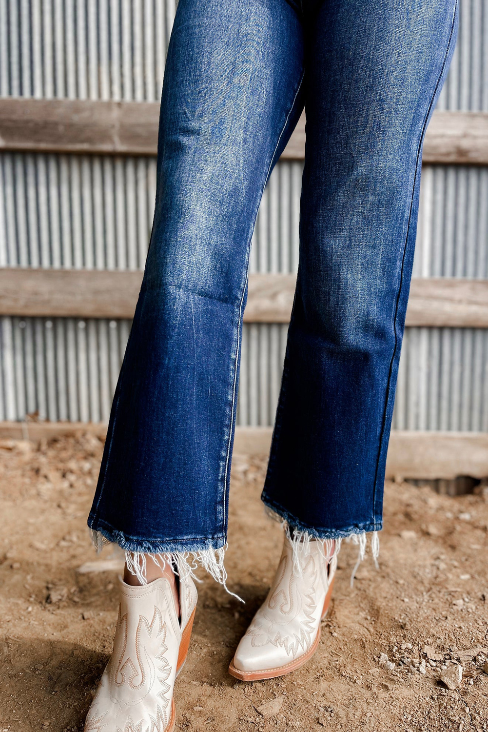 Sail Blue Mineral Wash Raw Hem High Waist Flared Jeans - Image 7