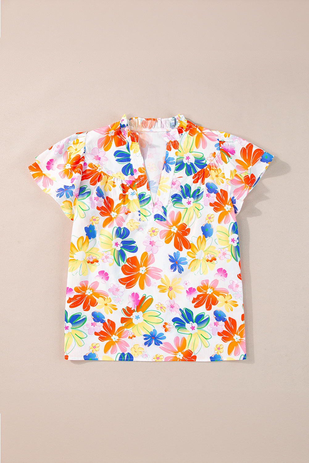 White Floral Bouquet Flutter Top - Image 7