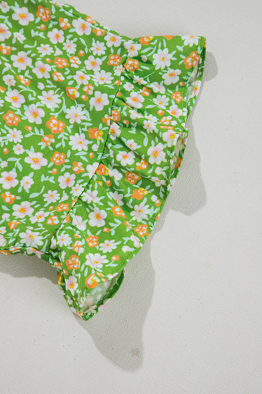 Green Floral Print Ruffle Sleeve V Neck Blouse Top - Image 9
