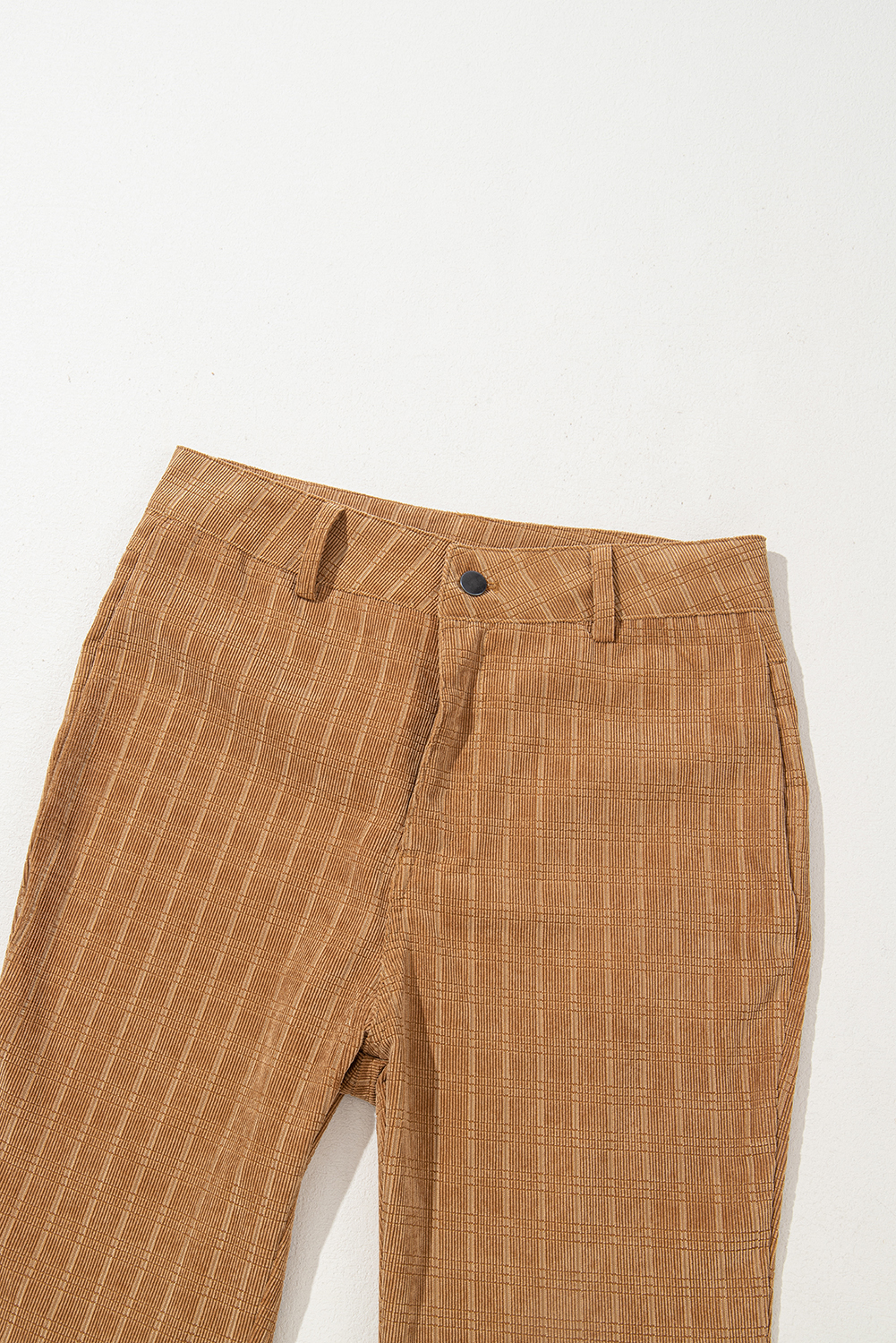 Grapefruit Orange Checkered Corduroy Flare High Waist Pants - Image 6