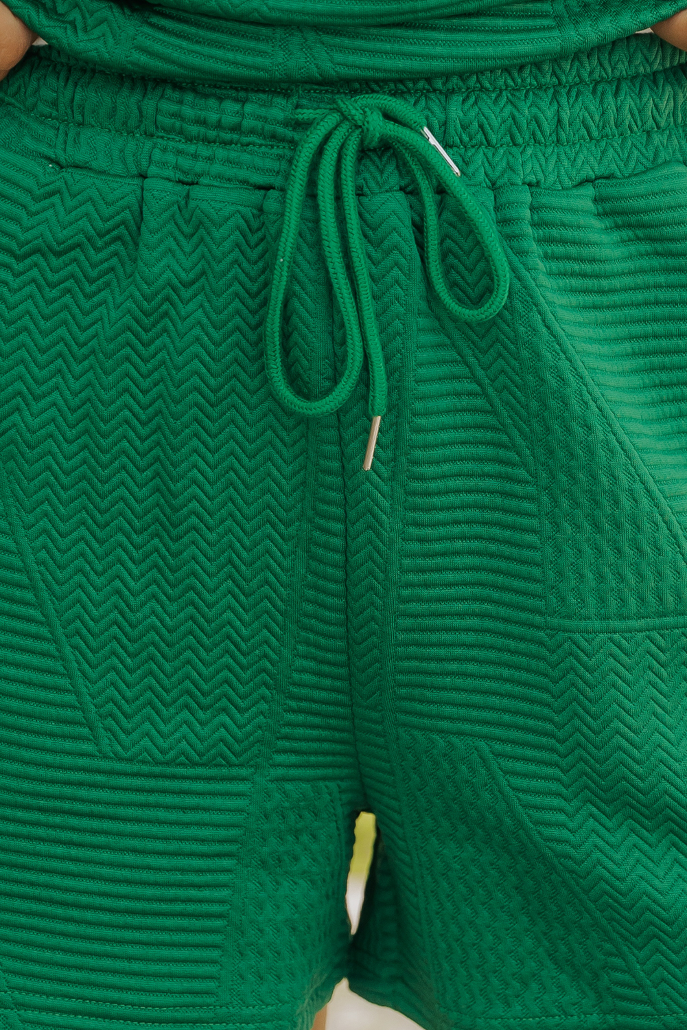 Dark Green Textured Ruffle Split Top and Drawstring Shorts - Image 8