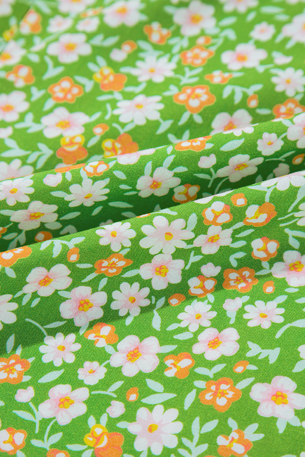 Green Floral Print Ruffle Sleeve V Neck Blouse Top - Image 11