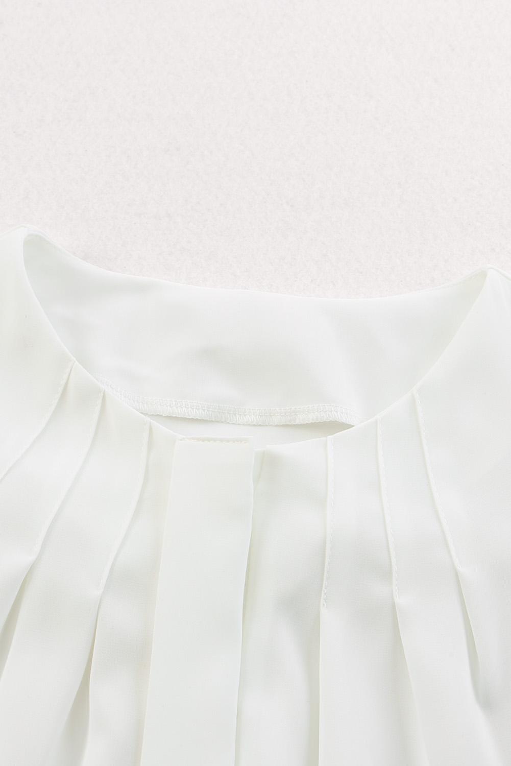 White Crew Neck Gathered Stretch Cuff Shirt - Image 8