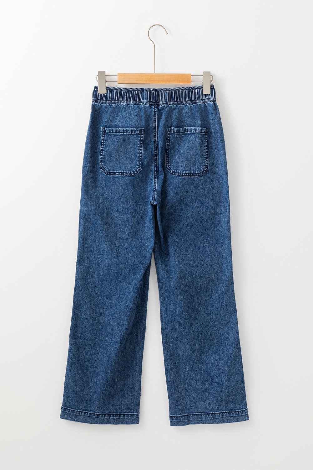 Sail Blue Mineral Wash Drawstring Waist Loose Straight Denim Pants - Image 6
