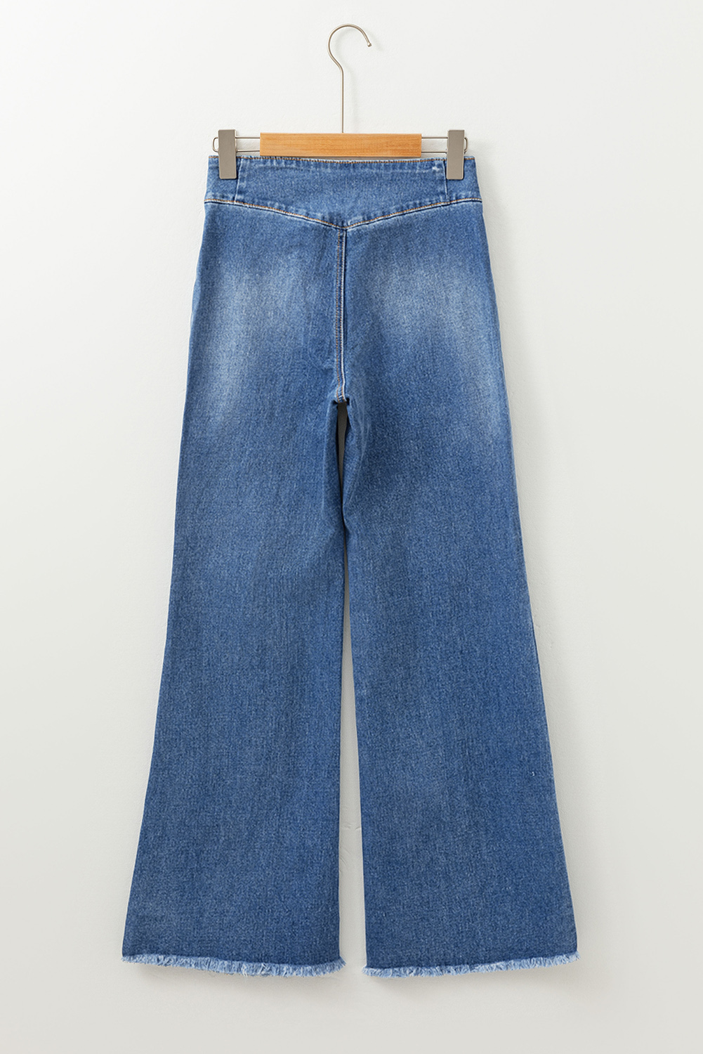 Sail Blue High Waist Button Fly Seamed Raw Hem Flare Jeans - Image 8