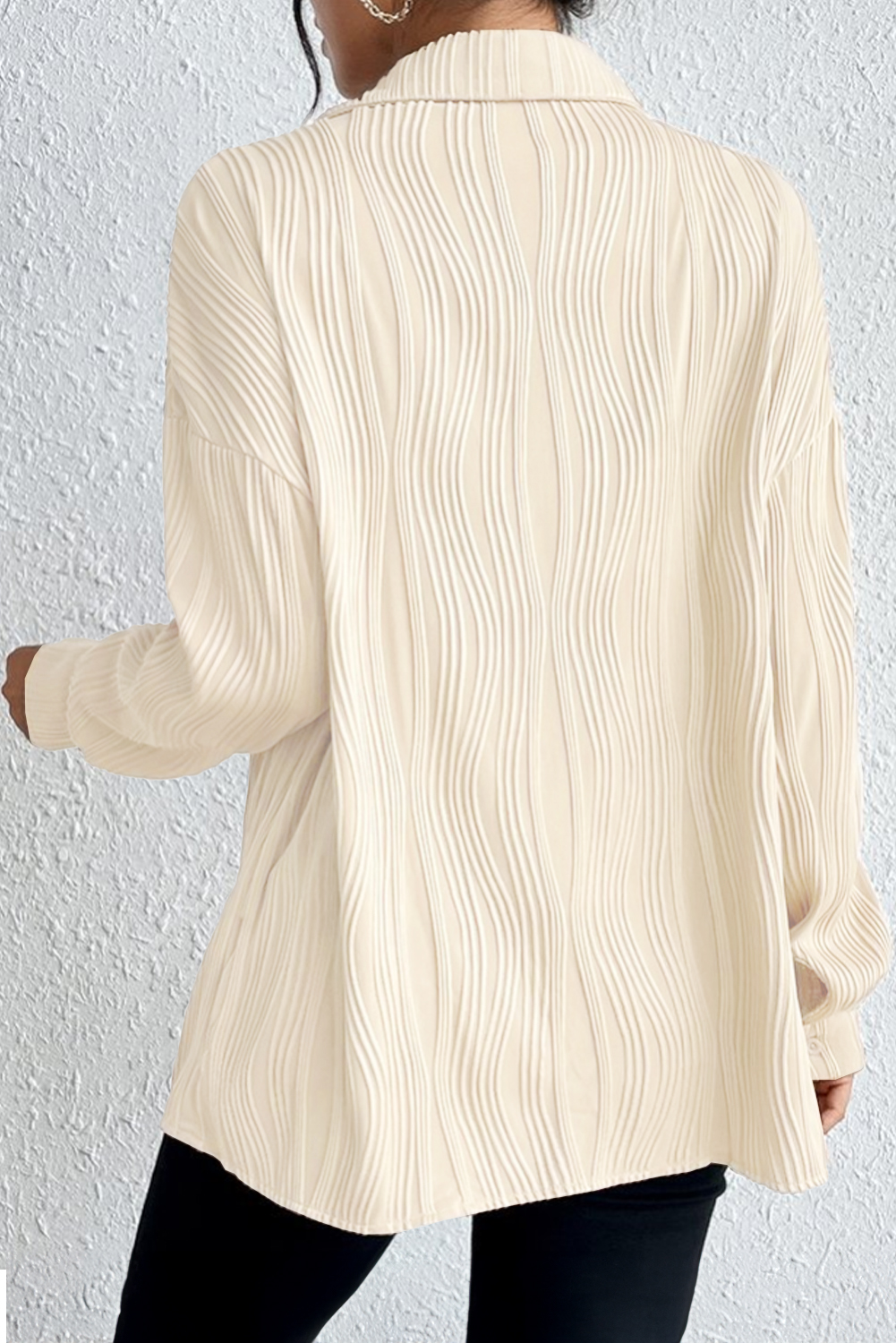 Apricot Solid Textured Buttoned Turn Down Collar Shirt - Image 2