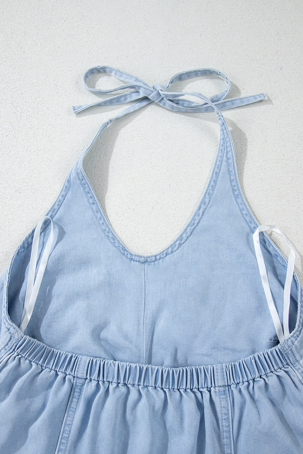 Beau Blue Knotted Open Back Halterneck Denim Tank Top - Image 7