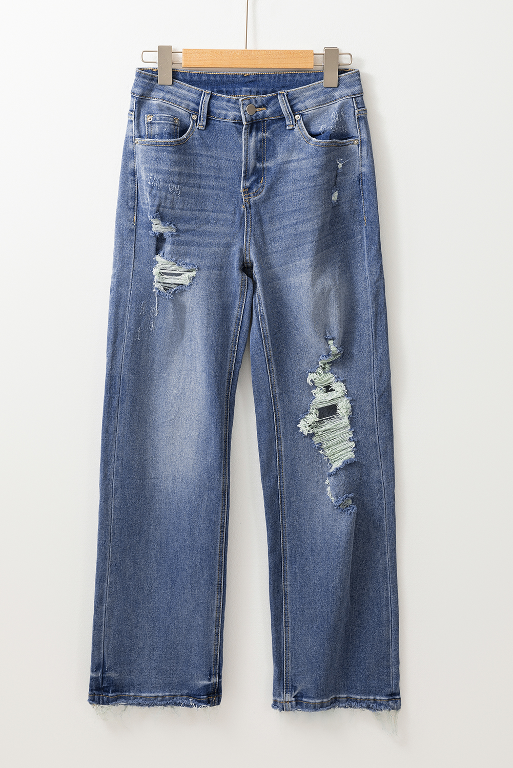 Ashleigh Blue Distressed Raw Hem Straight Leg High Waist Jeans - Image 8