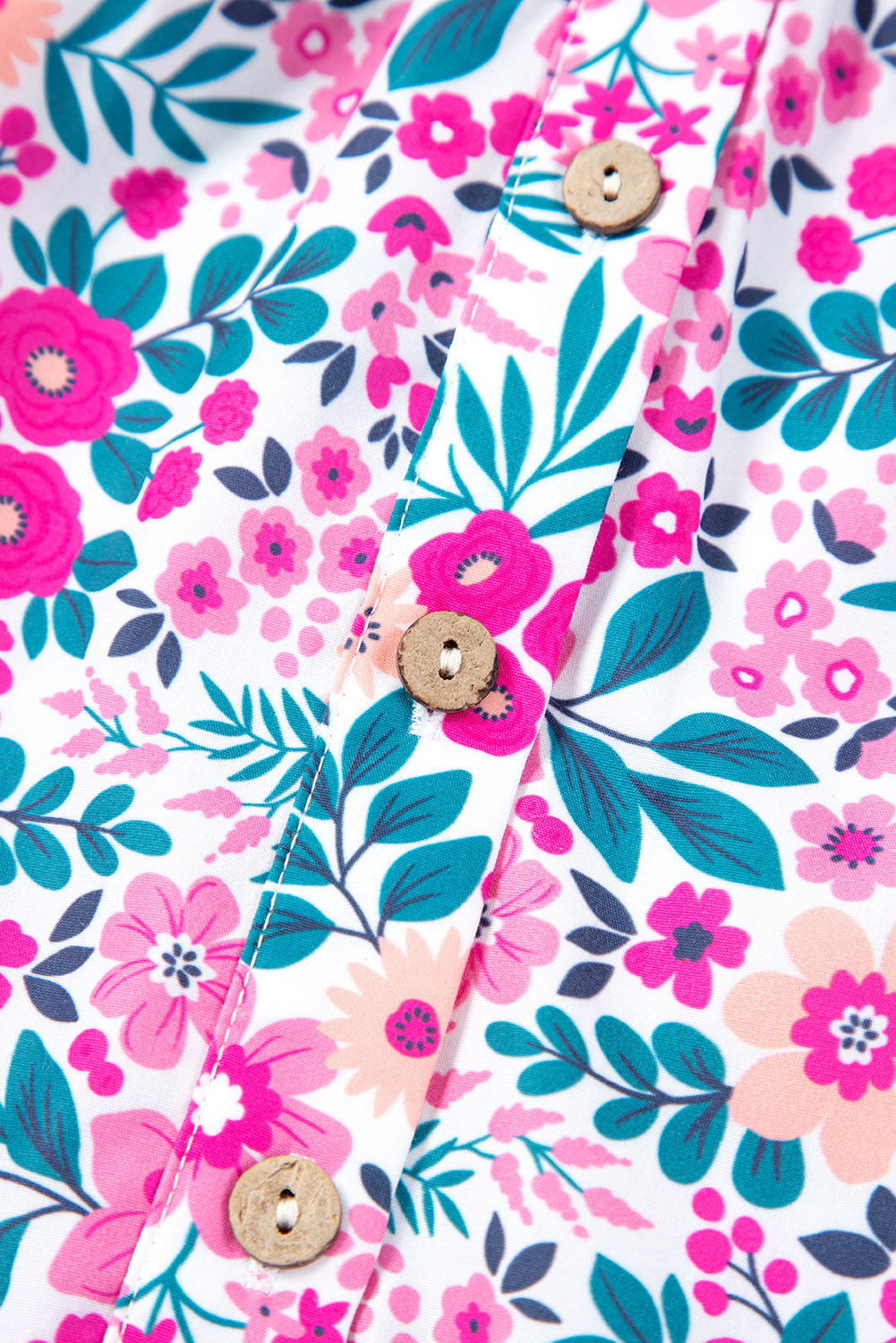 Pink Plus Size Floral Half Button Short Puff Sleeve A-line Dress - Image 8