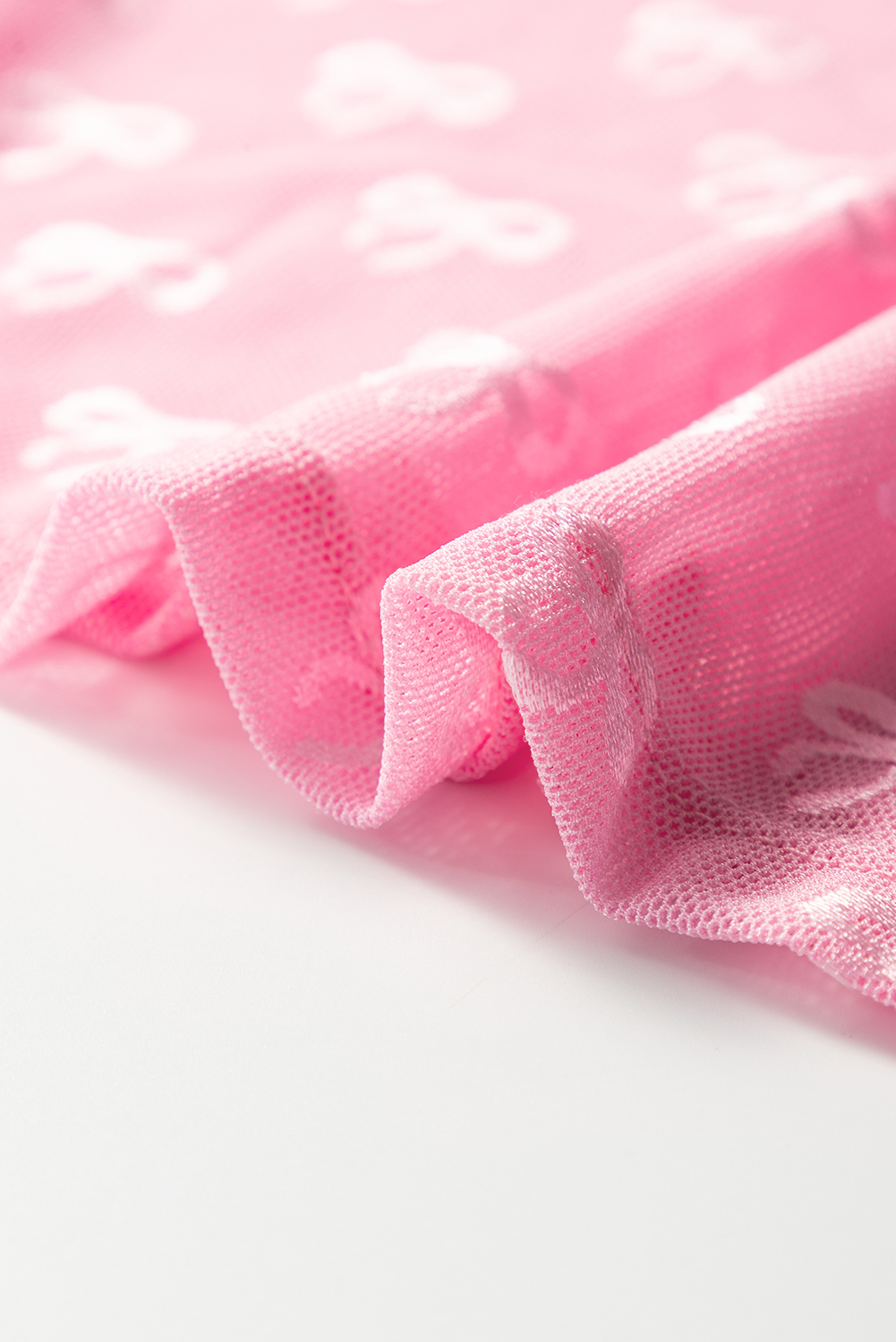 Pink Mesh Bow Pattern Long Sleeve Top - Image 6