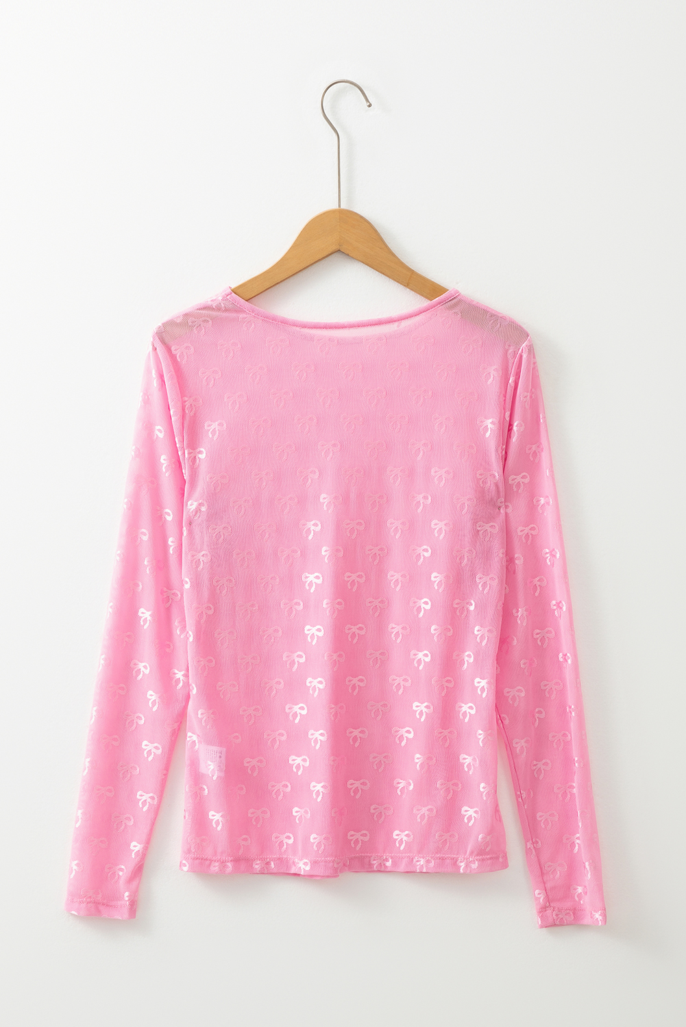 Pink Mesh Bow Pattern Long Sleeve Top - Image 4