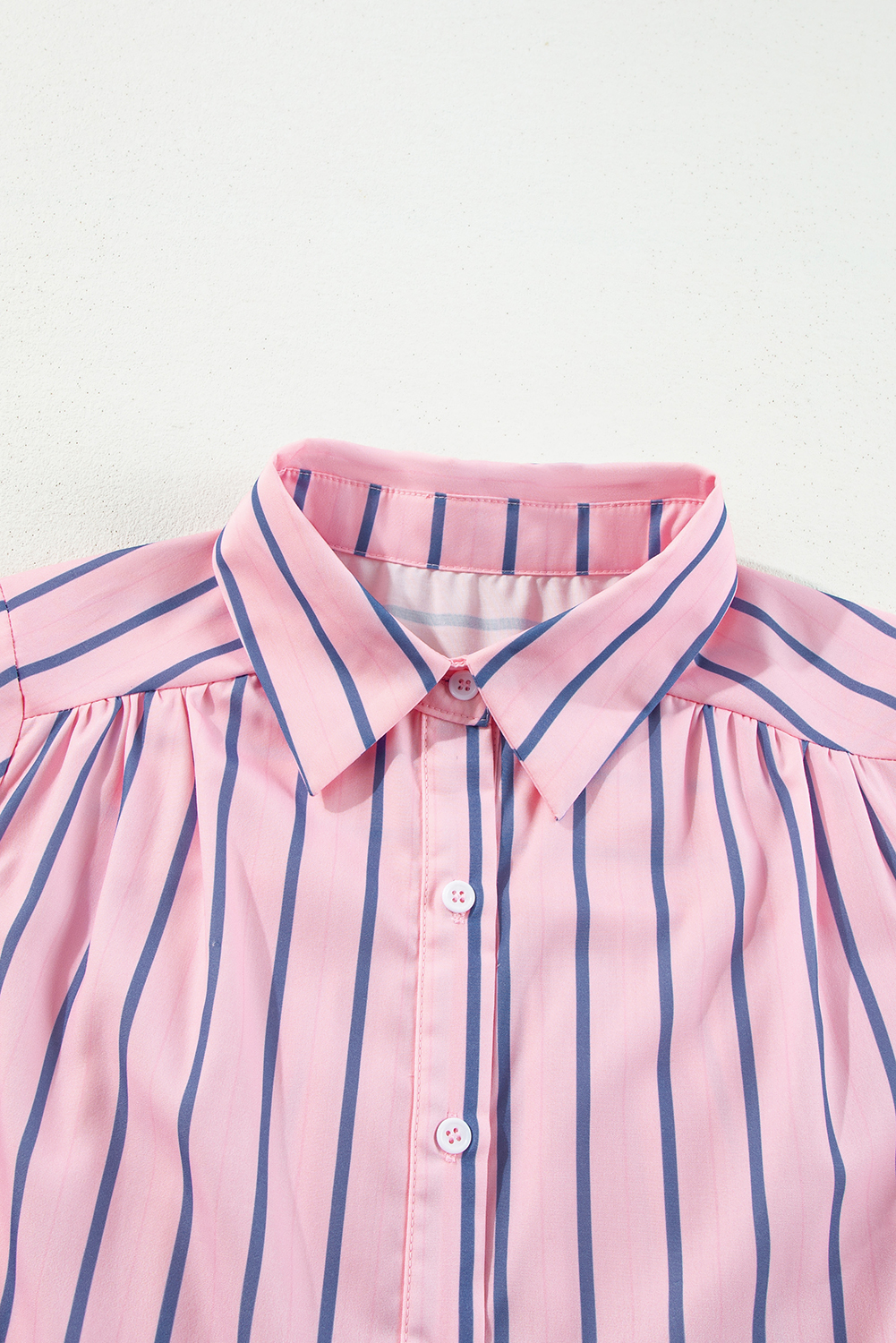 Pink Stripe Ruffled Hem Button-up Collared Shirt Mini Dress - Image 7