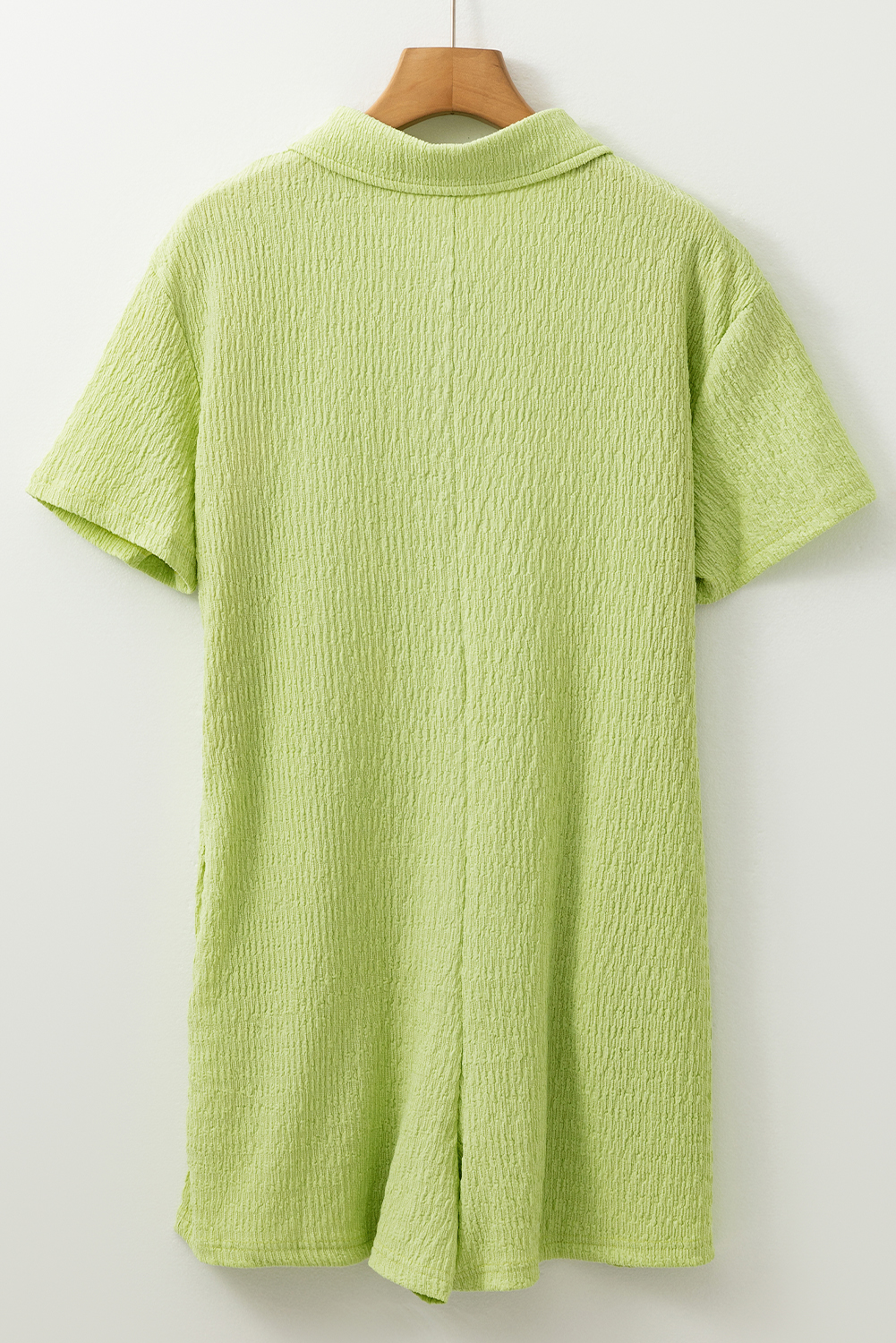 Meadow Mist Green Textured Short Sleeve Patched Pocket Buttoned Shirt Romper - Image 5